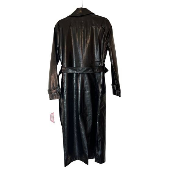 Chic "Avec Les Filles" Faux-Leather Trench Coat in Black - Picture 2 of 7